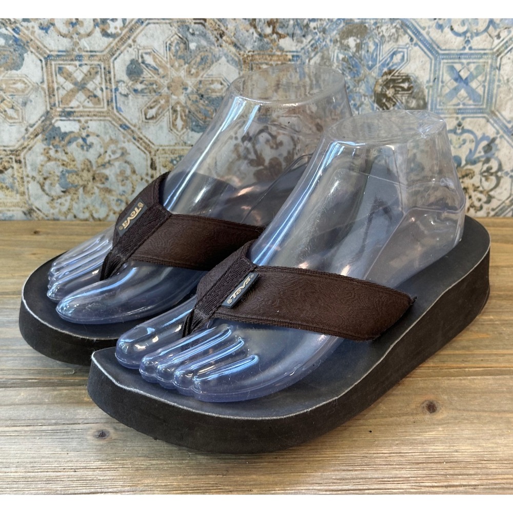 Teva Mush Platform Flip Flops Wedge Y2K Sandals Athleisure Womens 8 Brown